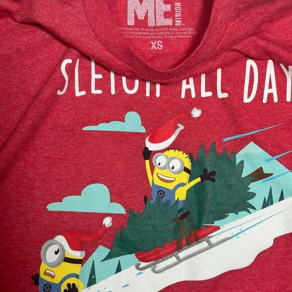 Despicable Me Minions Sleigh All Day Kids Christmas Short Sleeve Tshirt Sz XS - Picture 2 of 2